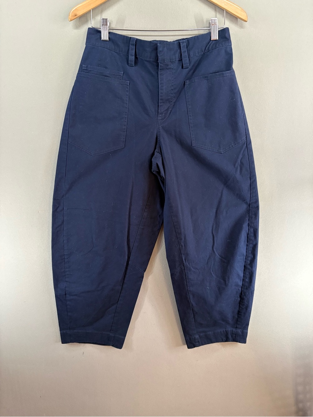RUTI The Slouchy Soft Twill Pants Women Tapered Leg Boxy Pockets Navy Size 8
